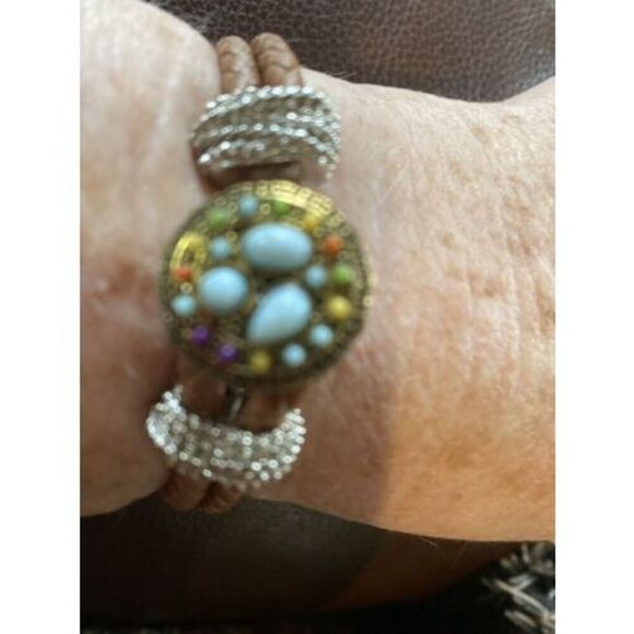 New Brown Braided Slip Knot Bracelet With Multi Stone Clasp - Picture 2 of 5